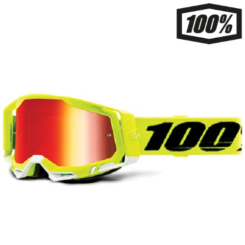 OCCHIALE 100% RACECRAFT 2 YELLOW LENTE A SPECCHIO ROSSA