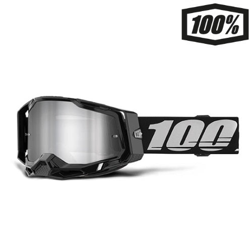 OCCHIALE 100% RACECRAFT 2 BLACK LENTE A SPECCHIO ARGENTO
