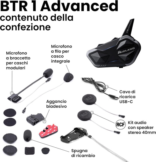 INTERFONO MIDLAND BTR1 Advanced SINGOLO (1 PEZZ0) Conference 4 persone fino a 1200 m