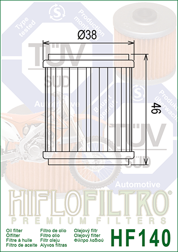 FILTRO OLIO HIFLO HF140 YAMAHA WR 250 R/X WR 250/450 F 09- QUAD YFZ 450