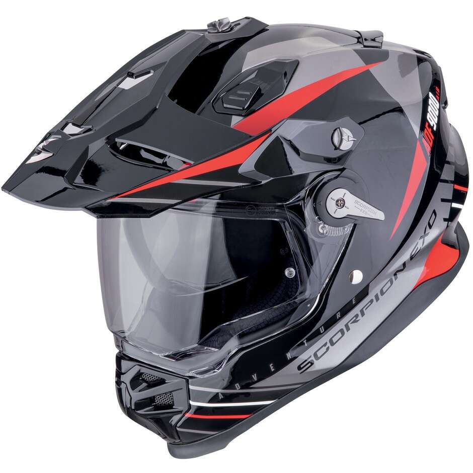 Casco Moto Integrale Adventure Scorpion ADF 9000 AIR FEAT Nero Argento Rosso