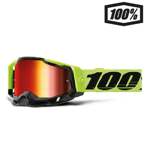 OCCHIALE 100% RACECRAFT 2 NEON YELLOW LENTE A SPECCHIO ROSSA