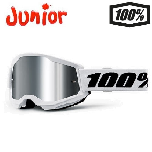 OCCHIALE 100% STRATA 2 JUNIOR WHITE LENTE A SPECCHIO ARGENTO