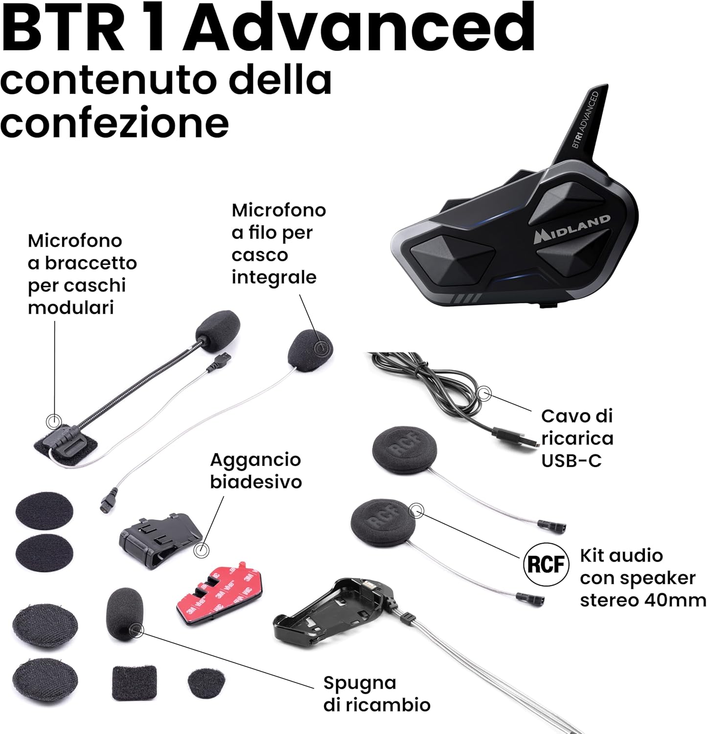 INTERFONO MIDLAND BTR1 Advanced SINGOLO (1 PEZZ0) Conference 4 persone fino a 1200 m