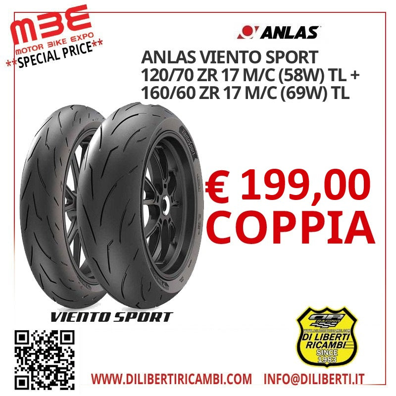 COPPIA ANLAS VIENTO 120/70 ZR17 (58W)+160/60 ZR17 (69W)