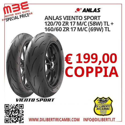 COPPIA ANLAS VIENTO 120/70 ZR17 (58W)+160/60 ZR17 (69W)