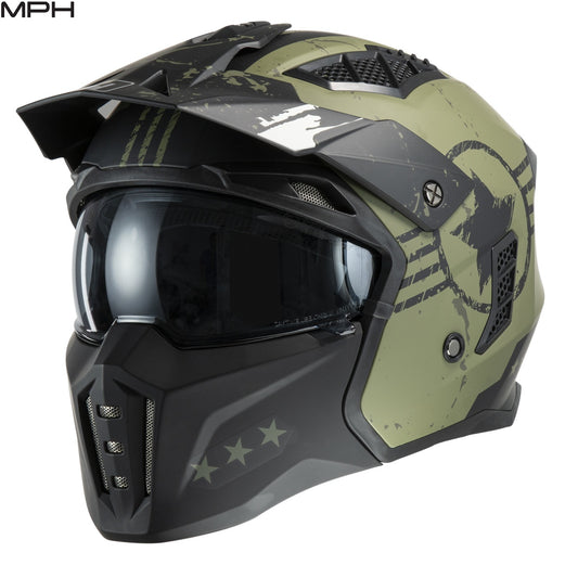 Casco jet MPH HARRIER con mentoniera staccabile VERDE MILITARE