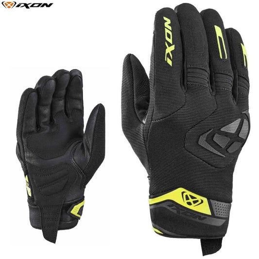 Guanti Moto Pelle e Tessuto Ixon MIG 2 Nero-Giallo Vivo