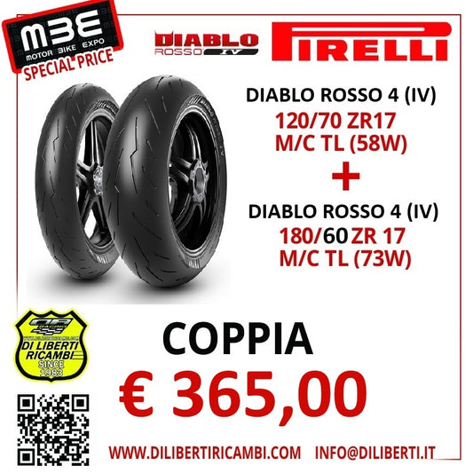 COPPIA PIRELLI DIABLO ROSSO IV 120/70 ZR17 (58W)+180/60 ZR17 (73W)
