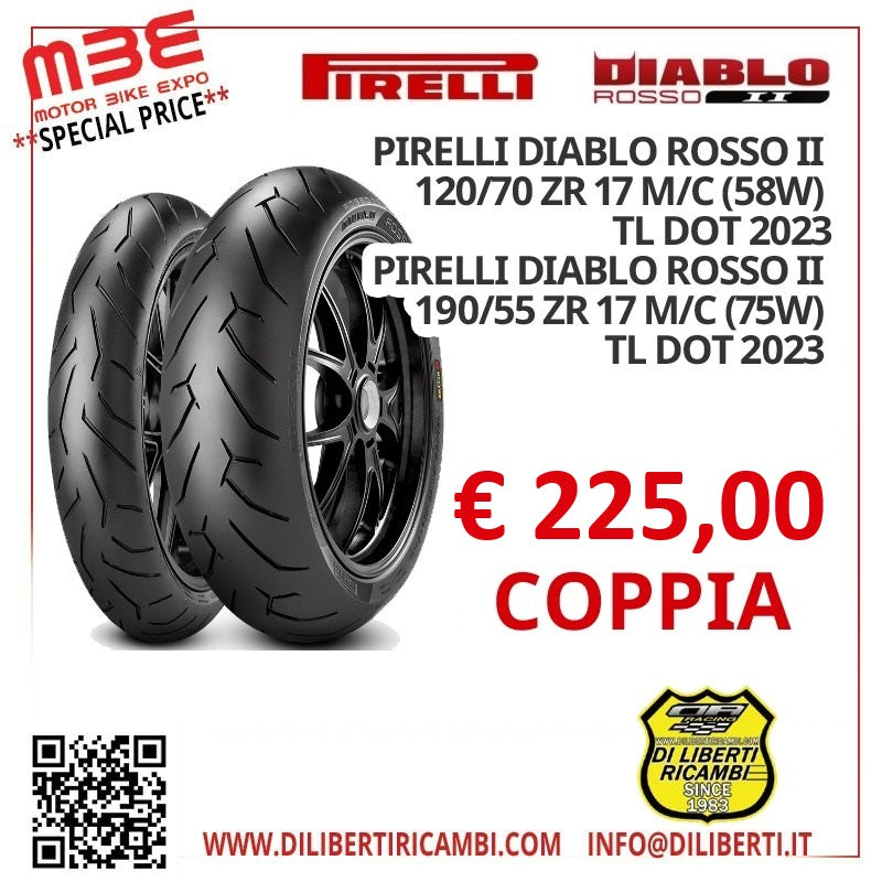 COPPIA PIRELLI DIABLO ROSSO II 120/70 ZR17 (58W)+190/55 ZR17 (75W)
