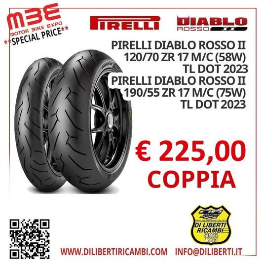 COPPIA PIRELLI DIABLO ROSSO II 120/70 ZR17 (58W)+190/55 ZR17 (75W)