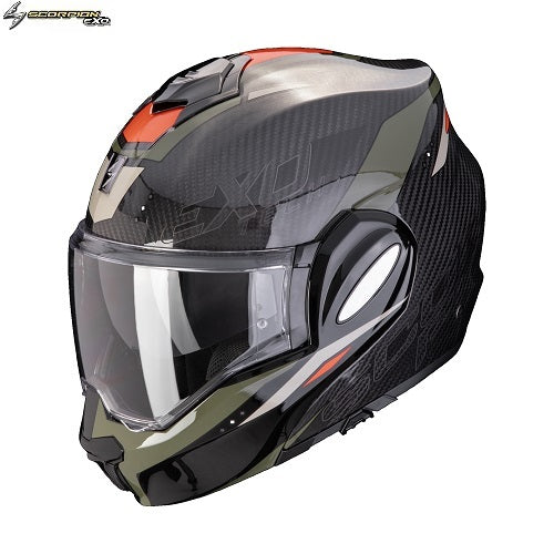 Casco Moto Modulare P/J Scorpion EXO-TECH EVO CARBON ROVER Nero Verde (In Esaurimento)