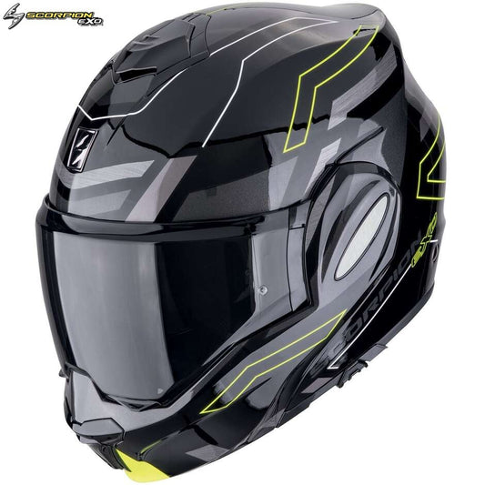 Casco Moto Modulare P/J Scorpion EXO-TECH EVO CONQUER Nero-Neon Giallo