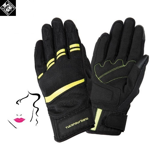Guanti Donna Moto in Tessuto Tucano Urbano 9962HW LADY PENNA Nero Giallo Fluo
