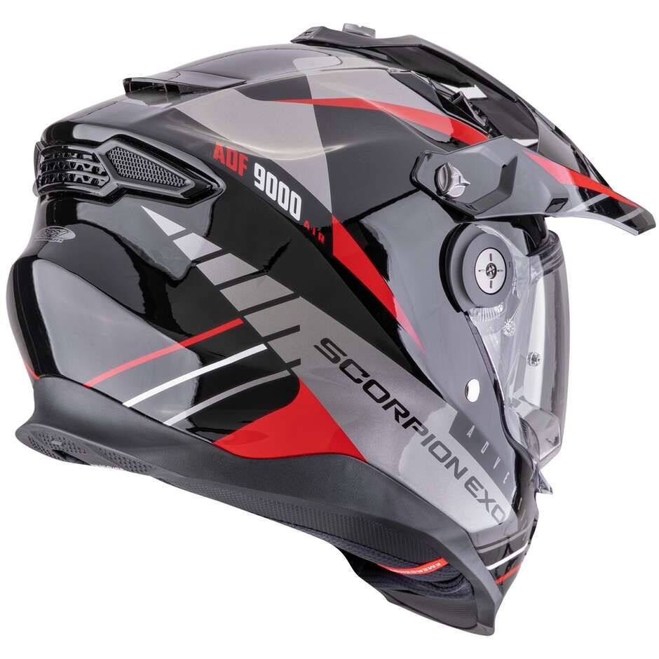 Casco Moto Integrale Adventure Scorpion ADF 9000 AIR FEAT Nero Argento Rosso