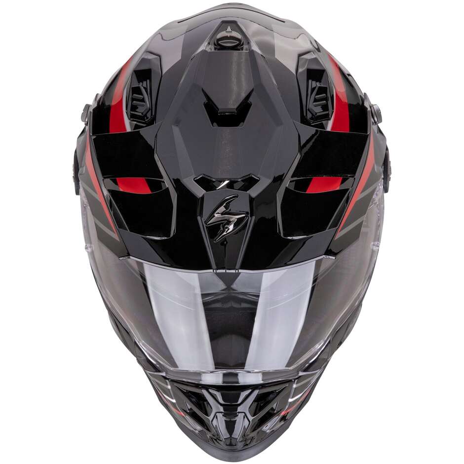 Casco Moto Integrale Adventure Scorpion ADF 9000 AIR FEAT Nero Argento Rosso