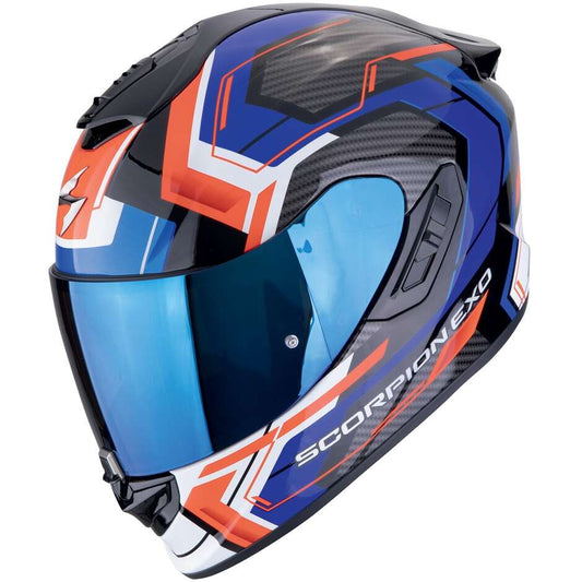 Casco Moto Integrale In Fibra Scorpion EXO-1400 EVO II AIR LINART Nero Blu Rosso (In Esaurimento)