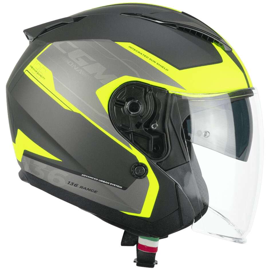 Casco Moto Jet CGM 136S DNA APACHE Grafite Giallo fluo opaco