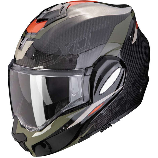 Casco Moto Modulare P/J Scorpion EXO-TECH EVO CARBON ROVER Nero Verde (In Esaurimento)