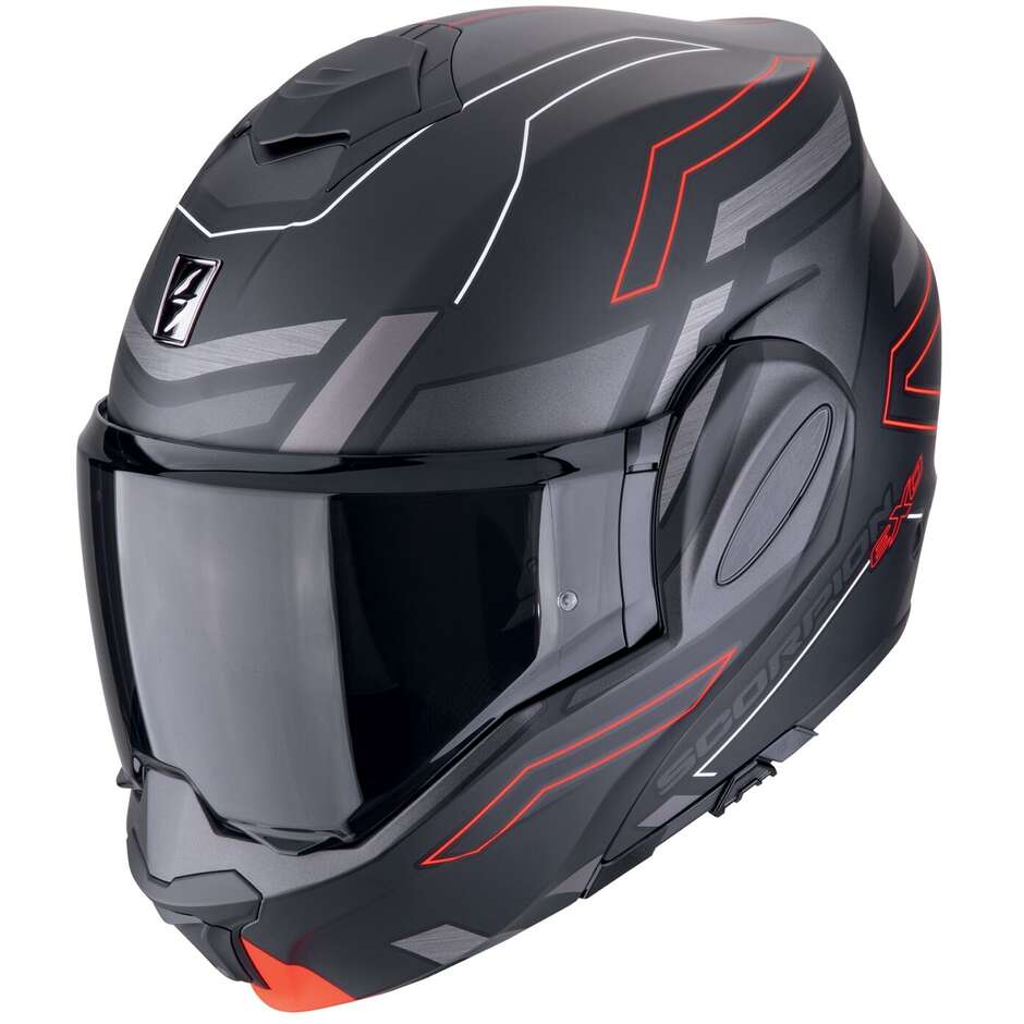 Casco Moto Modulare P/J Scorpion EXO-TECH EVO CONQUER Nero Opaco-Rosso