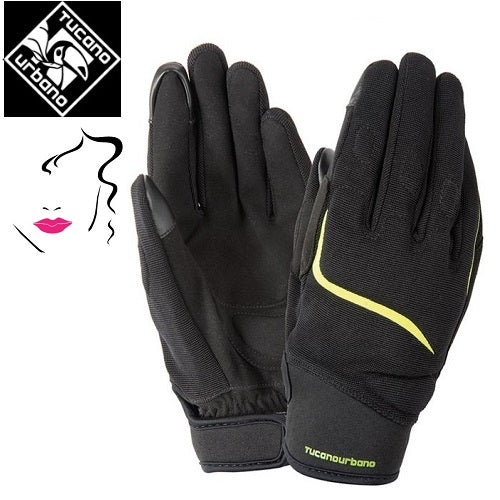 Guanti Donna Moto In Tessuto Estivi Tucano Urbano 9961HW MIKY Lady Nero Giallo Fluo