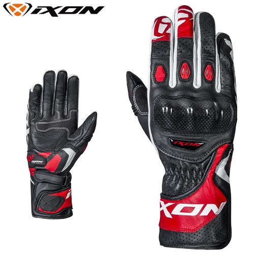 Guanti Moto In Pelle Sportivi Ixon RS CIRCUIT-R Nero-Rosso (In Esaurimento)