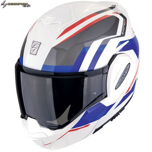 Casco Moto Modulare P/J Scorpion EXO-TECH EVO FURIO Bianco Rosso Blu