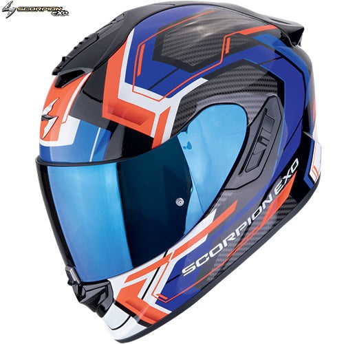 Casco Moto Integrale In Fibra Scorpion EXO-1400 EVO II AIR LINART Nero Blu Rosso (In Esaurimento)